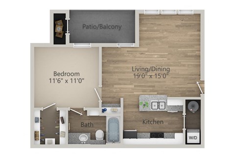 1 Bedroom 1 Bath Floor Plan at Riachi at One21, Plano, TX